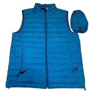 Lole Lightweight Puffer Vest Womens XL TG With Bag Blue Full Zip Collar Pockets